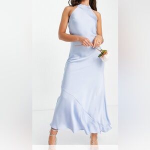EUC Vila bias cut halter dress in baby blue, SZ 4